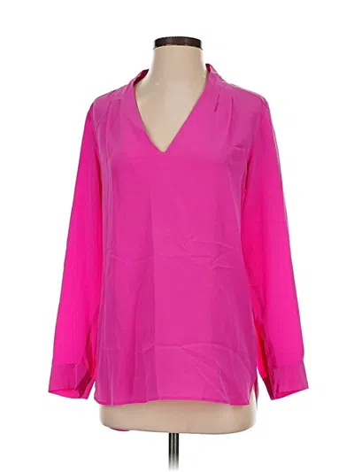 Pre-owned Marie Oliver Long Sleeve Silk Top Pink V-neck Tops