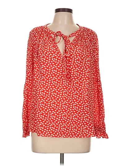 Pre-owned Marie Oliver Long Sleeve Silk Top Red Keyhole Neckline Tops