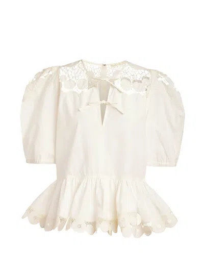 Marie Oliver Lucile Lace Peplum Top In White