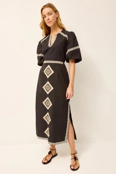 Marie Oliver Embroidered V-neck Midi Dress In Brown