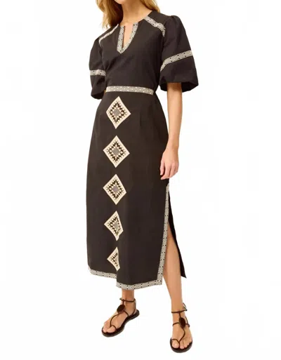 Marie Oliver Embroidered V-neck Midi Dress In Brown