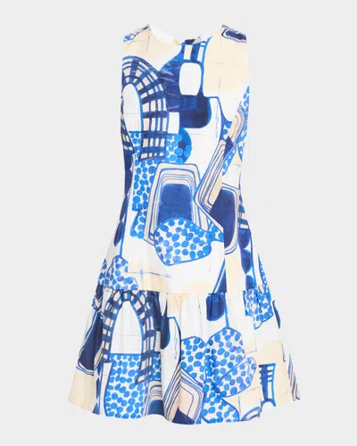 Marie Oliver Marilyn Abstract-print Flounce Mini Dress In Blue