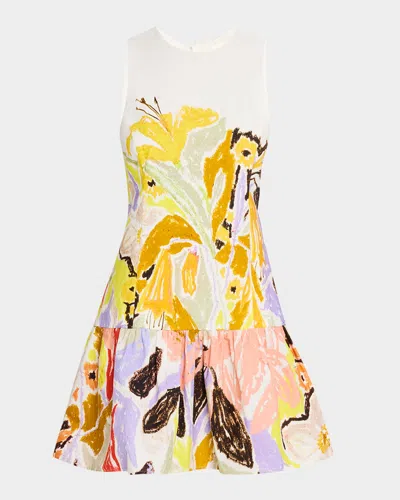 Marie Oliver Marilyn Floral-print Flounce Mini Dress In Yellow