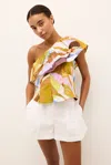 Marie Oliver Mccauley Pleated One-shoulder Ruffle Top In Opalstone