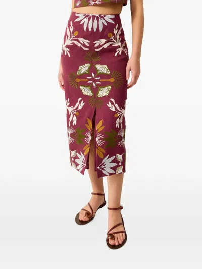 Marie Oliver Meara Embroidered Midi Skirt In Red