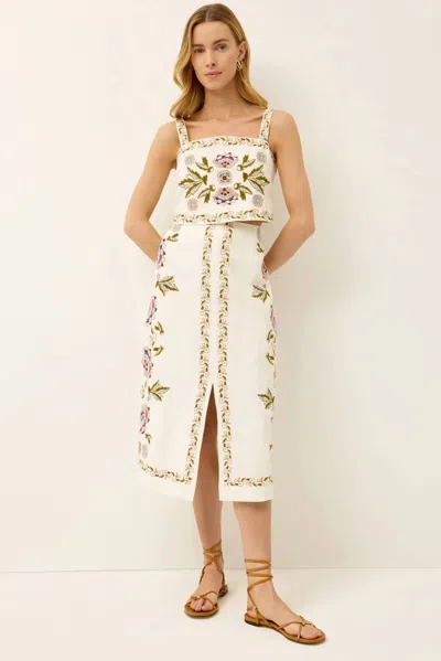 Marie Oliver Meara Floral Embroidered Midi Skirt In Secret Garden In White