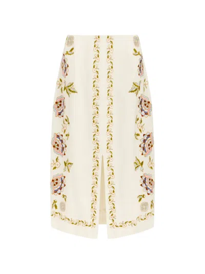 Marie Oliver Meara Floral-print Slit Skirt In Neutral