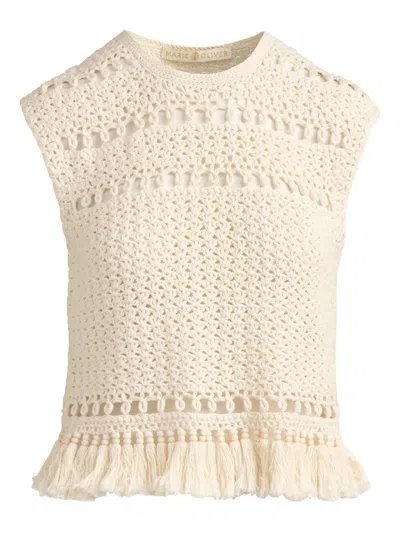 Marie Oliver Mira Fringe-hem Crochet Top In Neutral