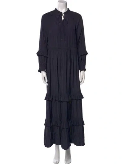 Pre-owned Marie Oliver Mock Neck Long Dress In Blue