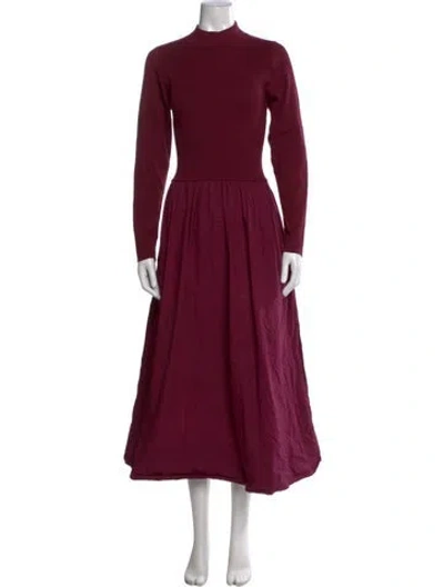 Pre-owned Marie Oliver Mock Neck Long Dress In Burgundy