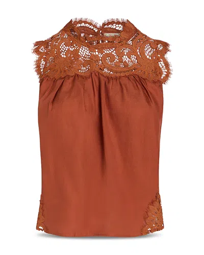 Marie Oliver Naiomi Silk & Cotton Lace Yoke Top In Brown