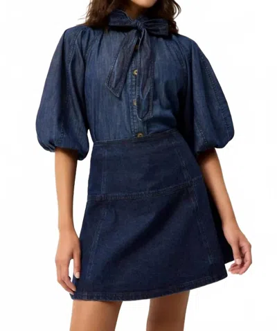 Marie Oliver Navi Button Front Top In Chambray In Blue