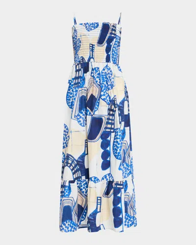 Marie Oliver Neeley Smocked Abstract-print Cotton Midi Dress In Multi