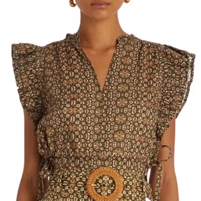 Marie Oliver Olive Top In Olive Shibori In Multi