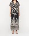 Marie Oliver Oliver Short-sleeve Printed Silk V-neck Kaftan In Black