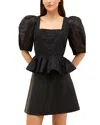 Marie Oliver Orla Embroidered Puff-sleeve Peplum Top In Black