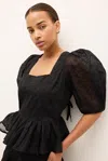 Marie Oliver Orla Embroidered Puff-sleeve Peplum Top In Black