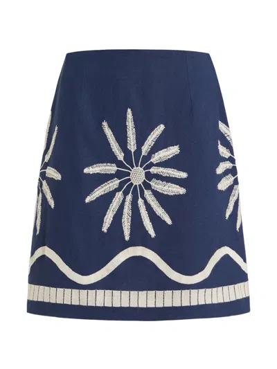 Marie Oliver Orlee Embroidered Cotton Skirt In Blue