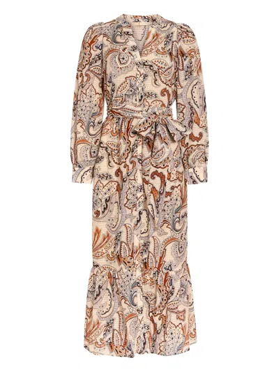 Marie Oliver Paisley-print Belted Maxi Dress In Brown