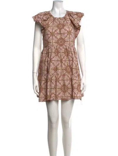 Pre-owned Marie Oliver Patterned Mini Dress In Brown