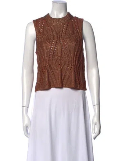 Pre-owned Marie Oliver Patterned Mock Neck Sweater In Brown