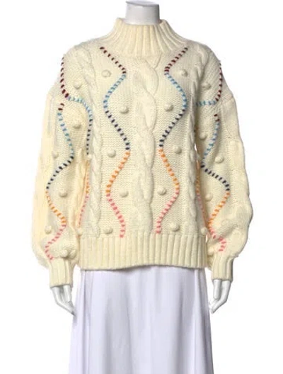 Pre-owned Marie Oliver Patterned Mock Neck Sweater In White