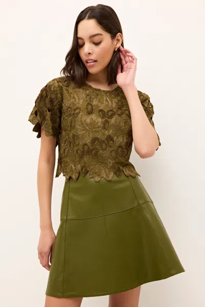 Marie Oliver Pelumi Embroidered Scallop-edge Blouse In Brown