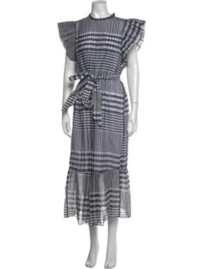 Pre-owned Marie Oliver Plaid Print Long Dress In Blue