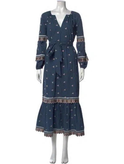 Pre-owned Marie Oliver Printed Long Dress In Blue
