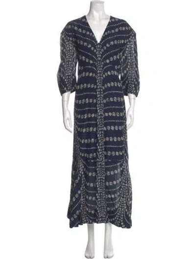 Pre-owned Marie Oliver Printed Long Dress In Blue