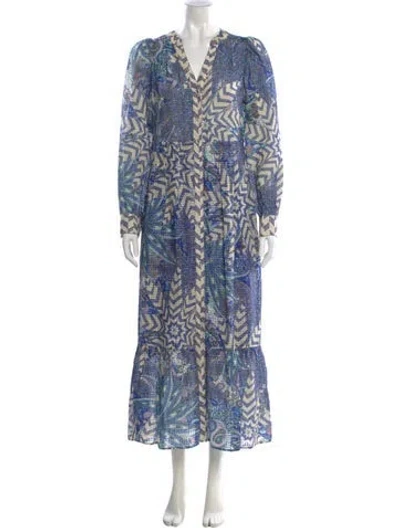 Pre-owned Marie Oliver Printed Long Dress In Blue