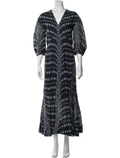 Pre-owned Marie Oliver Printed Long Dress In Blue