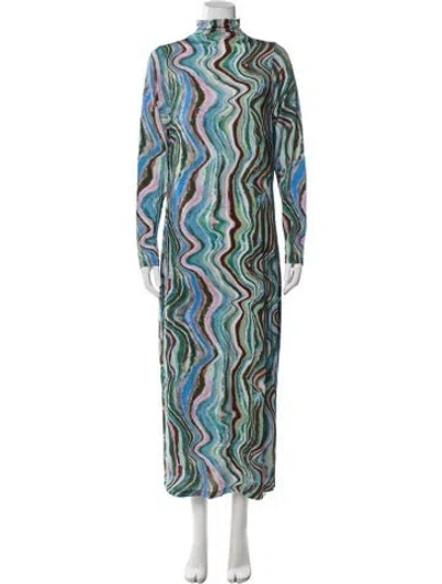Pre-owned Marie Oliver Printed Long Dress In Blue