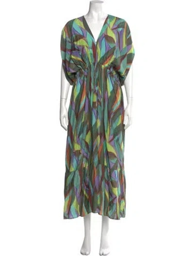 Pre-owned Marie Oliver Printed Long Dress In Green