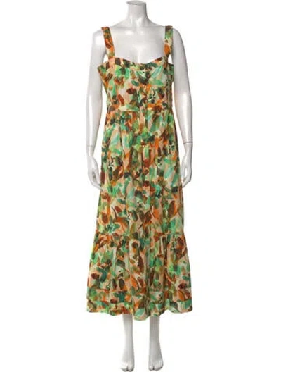 Pre-owned Marie Oliver Printed Long Dress In Green