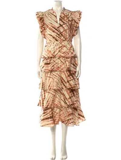 Pre-owned Marie Oliver Printed Long Dress In Neutral