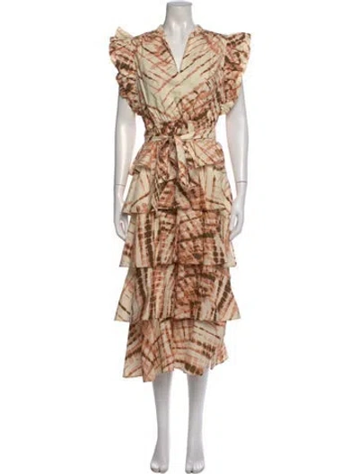 Pre-owned Marie Oliver Printed Long Dress In Neutral