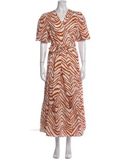 Pre-owned Marie Oliver Printed Long Dress In Orange