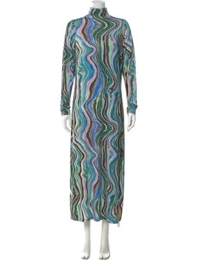 Pre-owned Marie Oliver Printed Long Dress W/ Tags In Blue/green