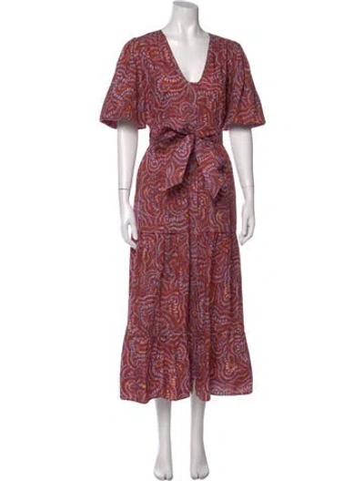 Pre-owned Marie Oliver Printed Long Dress W/ Tags In Red