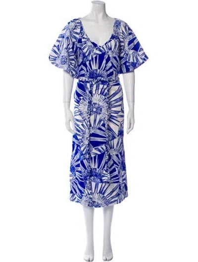 Pre-owned Marie Oliver Printed Long Dress In White