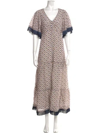 Pre-owned Marie Oliver Printed Long Dress In White