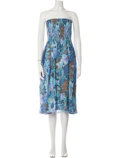 Pre-owned Marie Oliver Printed Midi Length Dress In Blue