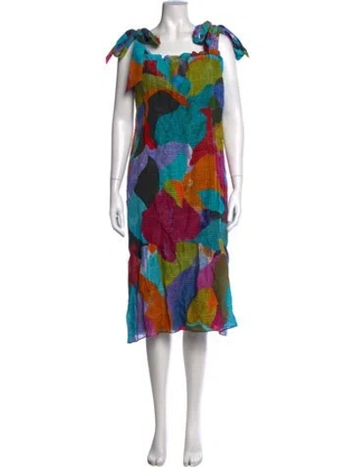 Pre-owned Marie Oliver Printed Midi Length Dress W/ Tags In Blue