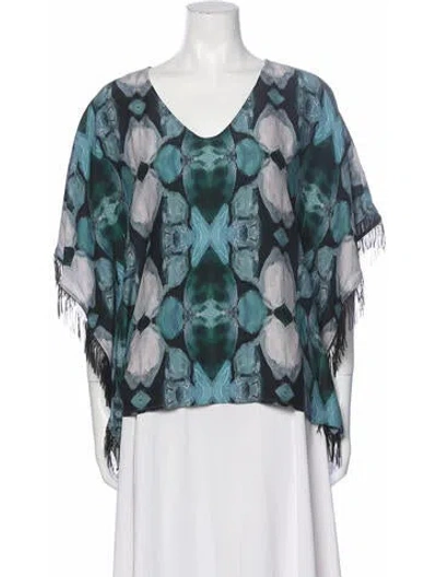 Pre-owned Marie Oliver Printed V-neck Sweater In Green