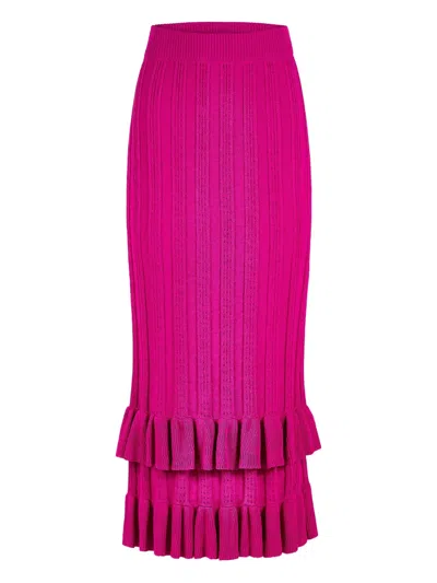 Marie Oliver Ribbed Ruffled Skirt In Pink
