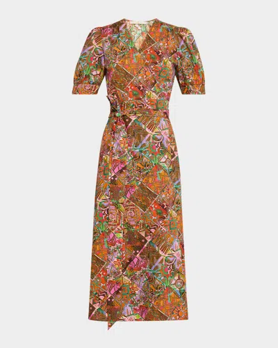 Marie Oliver Rita Patchwork-print Viscose Midi Wrap Dress