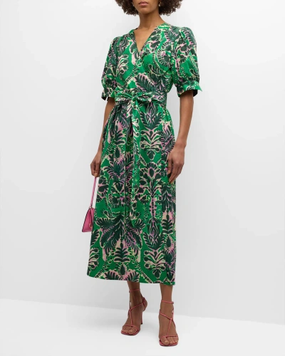 Marie Oliver Rita Printed Wrap Dress With Tie Belt In Palm Beach