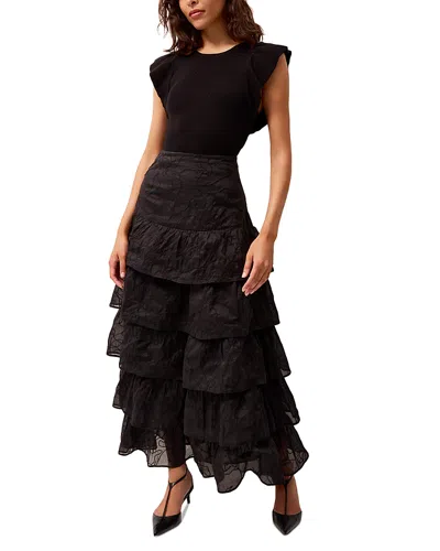 Marie Oliver Rory Flutter Sleeve Ribbed Top In Black