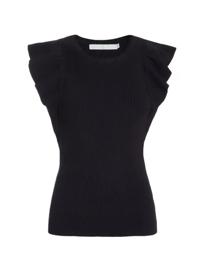 Marie Oliver Rory Ruffle-trim Ribbed Top In Black